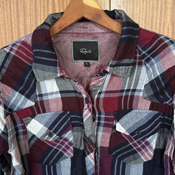 Rails blue and burgundy plaid button down shirt - Picture 2 of 3